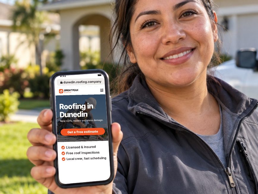 dunedin.roofing.company open in a phone browser